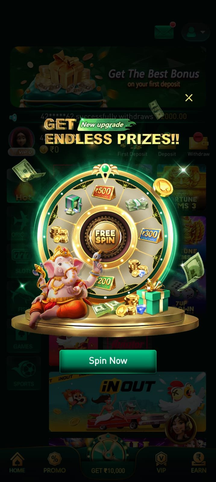 A11Club spin wheel offering free spins and cash rewards.